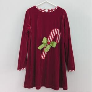 Bailey Boys Girl's Christmas Velvet Red Dress with Candycane Ribbon 5T / 6T